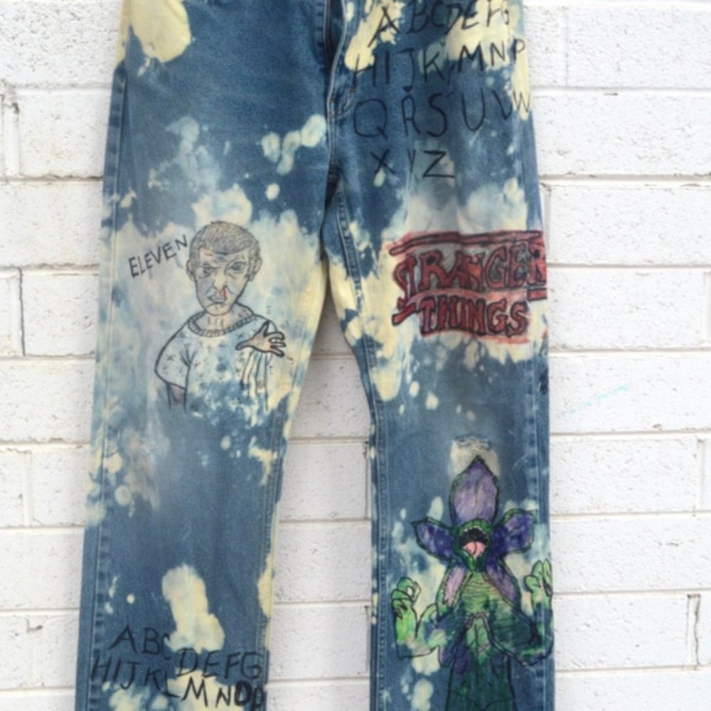 Stranger Things Hand Painted Jeans Tie Dyed 34x34 - Picture 5 of 15